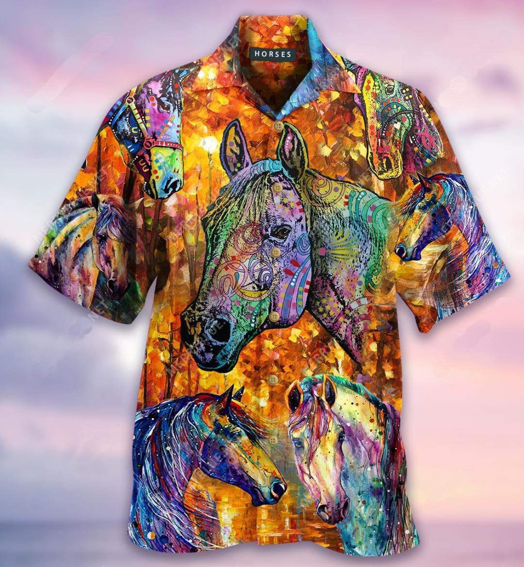 Life Is Better With A Horse Colorful Aloha Hawaiian Shirt