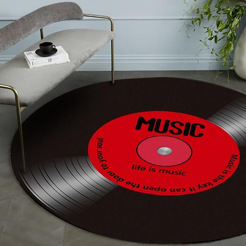 Life Is Music Record Red Black Music Round Rug Carpet Bedroom Livingroom Home Decor
