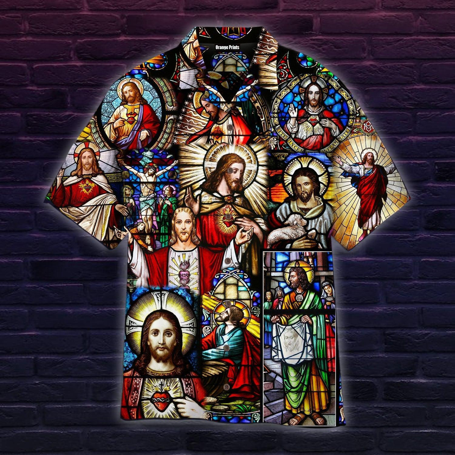 Life Of Jesus Stained Glass Hawaiian Shirt