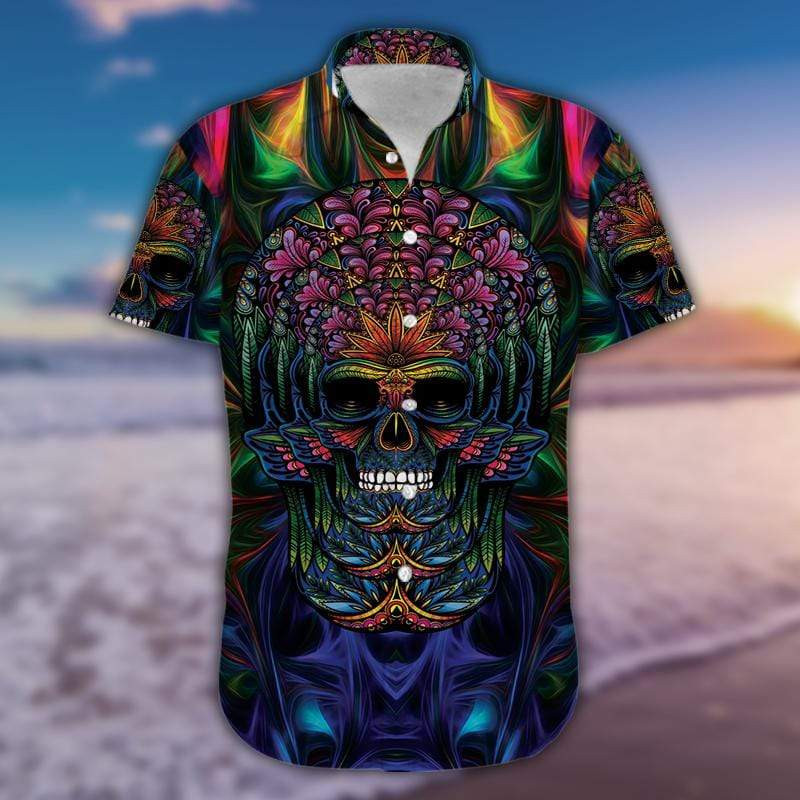 Light Neon Awesome Skull Hawaiian Shirt