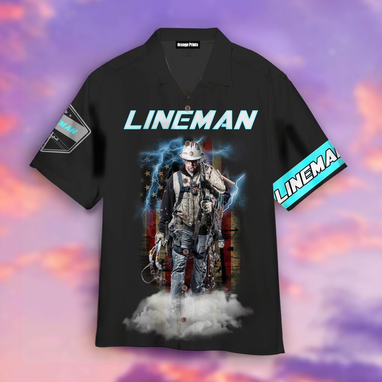 Lineman American Flag Patriotic Cool Hawaiian Shirt