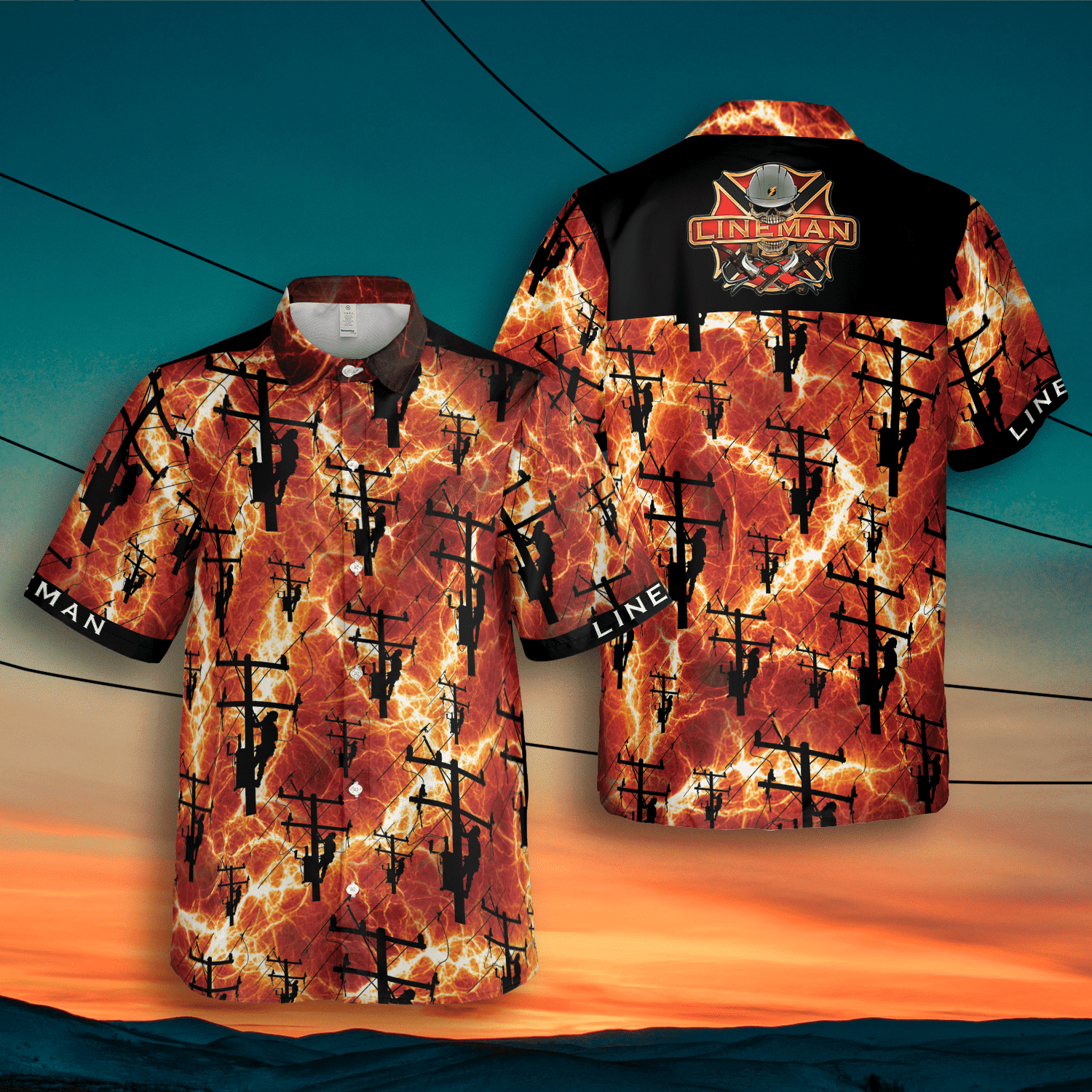 Lineman Red Thunder Storm Hawaiian Shirt