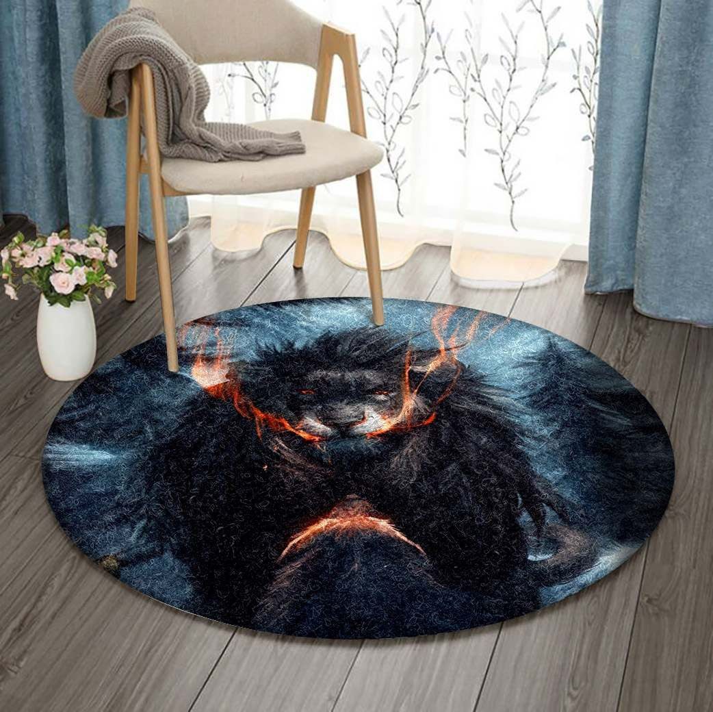Lion And Wolf Round Rug Carpet Bedroom Livingroom Home Decor