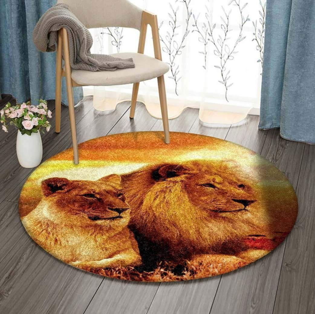 Lion Couple Round Rug Carpet Bedroom Livingroom Home Decor