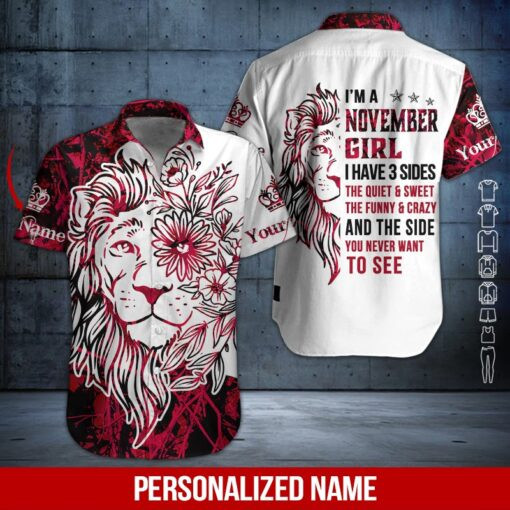Lion November Girl Personalized Hawaiian Shirt