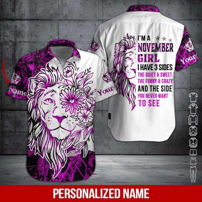 Lion November Girl Personalized Hawaiian Shirt