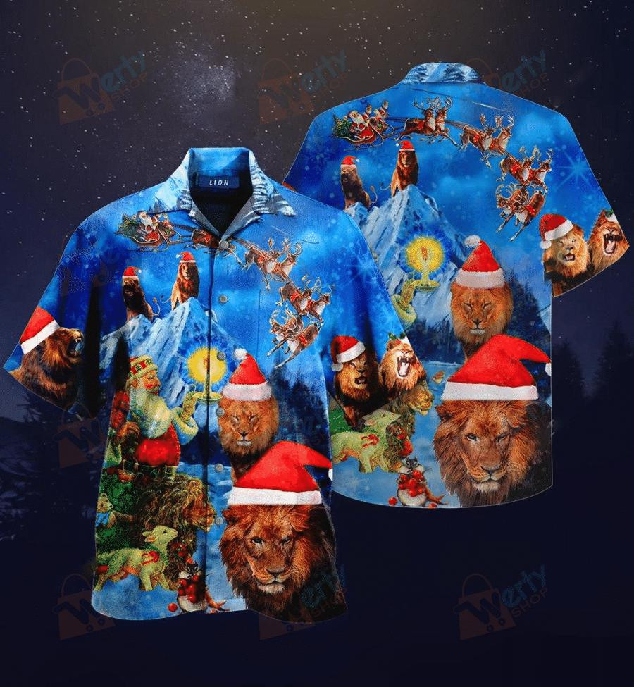 Lion On Christmas Hawaiian Shirt