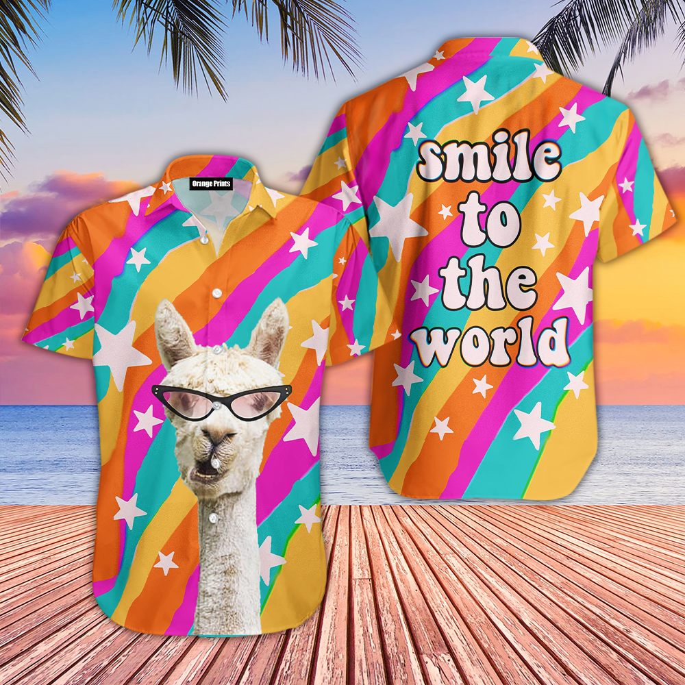 Llama Smile To The World Hawaiian Shirt