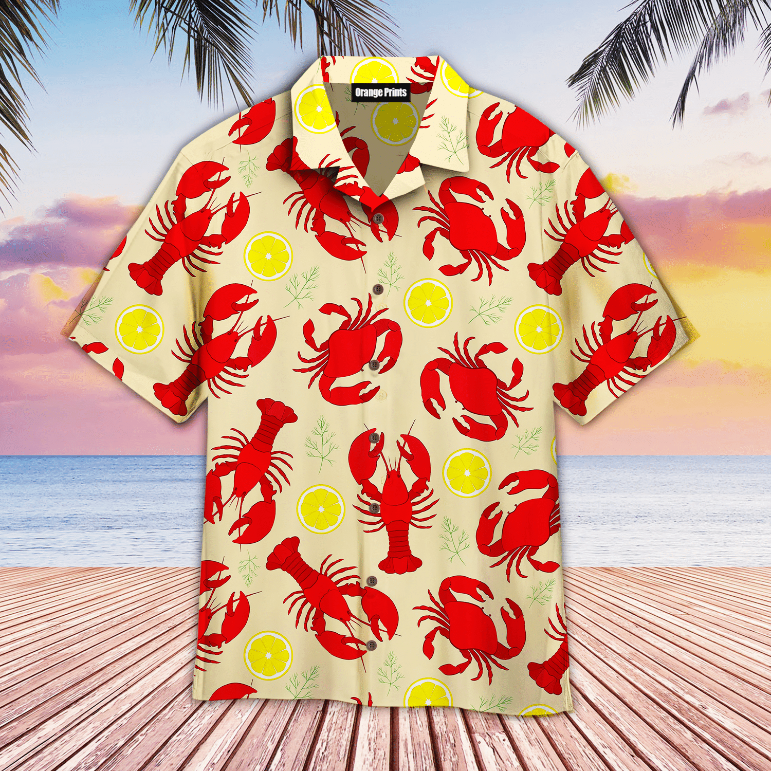 Lobster Crab And Lemon Pattern Hawaiian Shirt