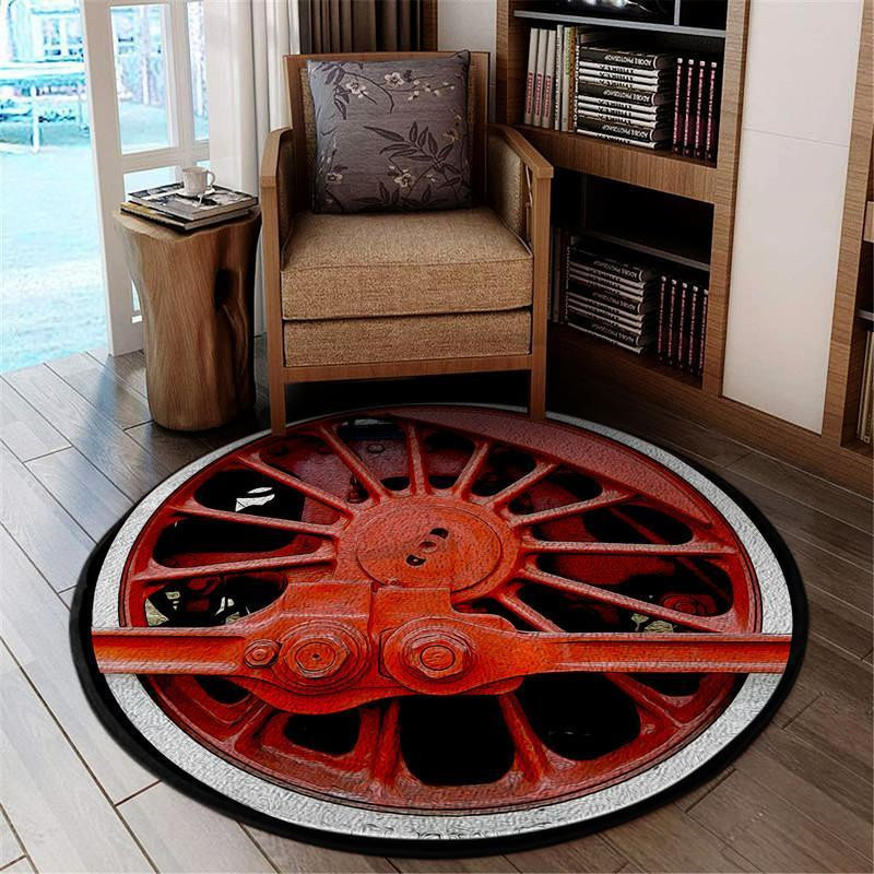 Locomotive Wheel Living Room Round Rug Carpet Bedroom Livingroom Home Decor