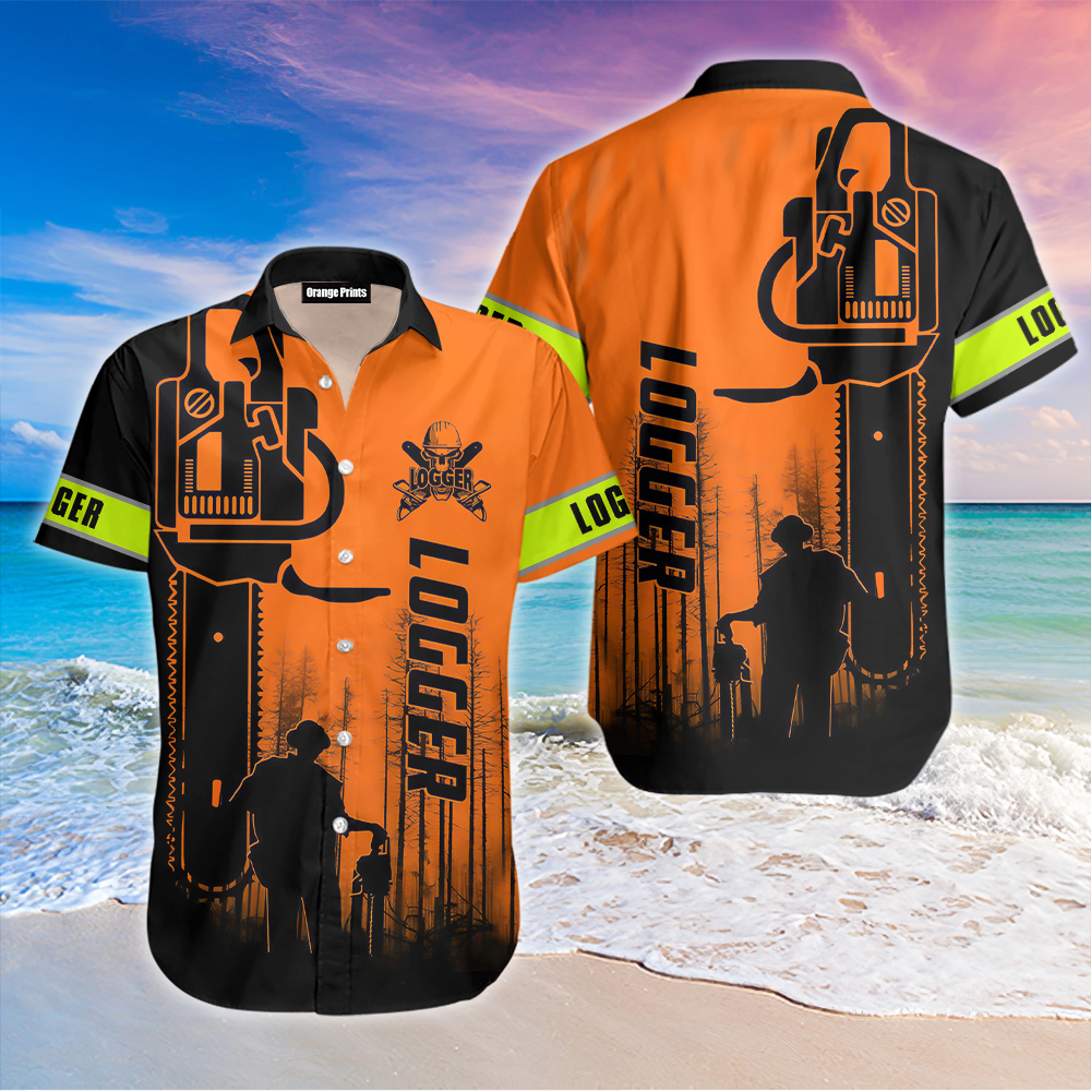 Logger Man Orange Hawaiian Shirt