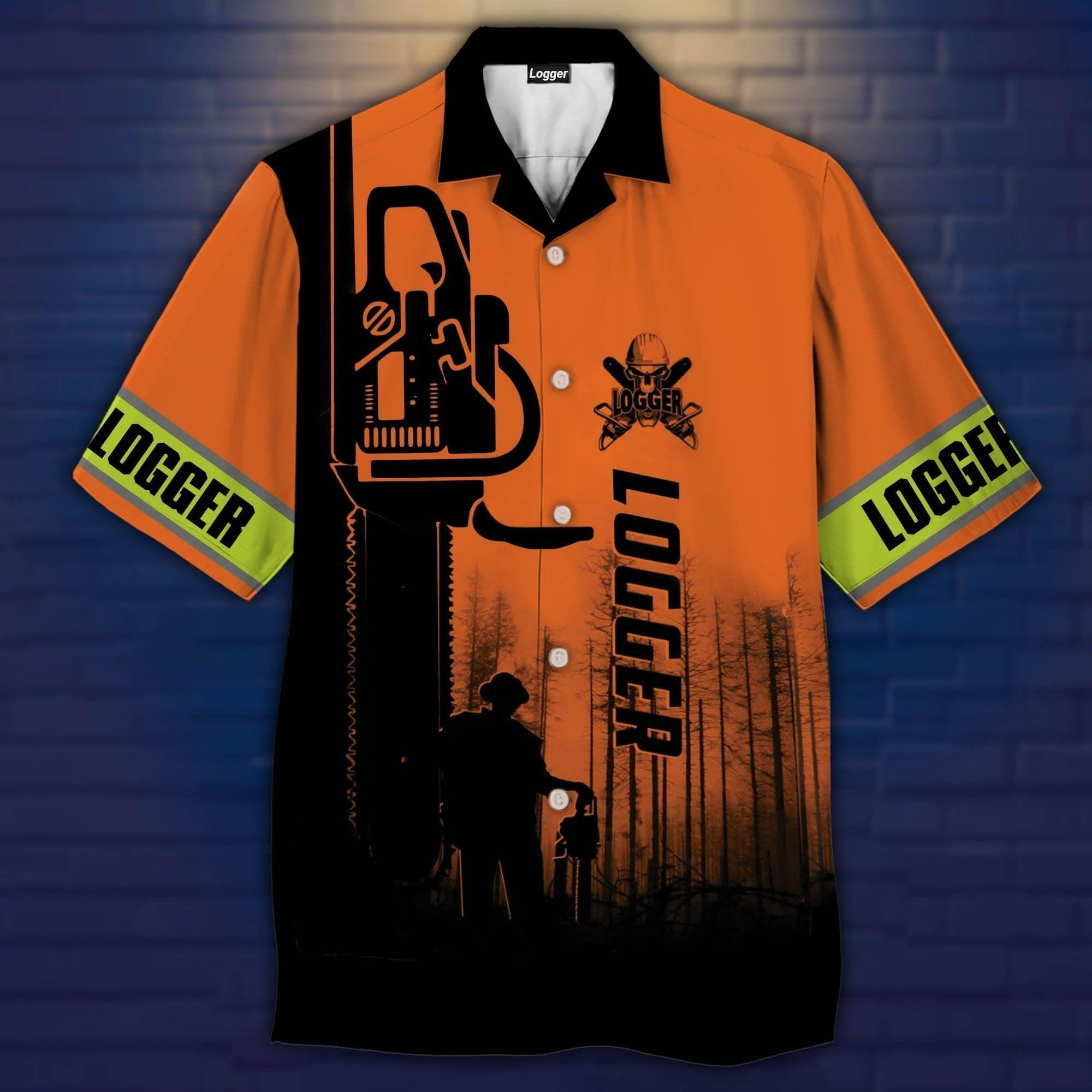Logger Man Orange Hawaiian Shirt