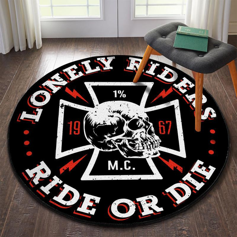 Lonely Riders Biker Chopper Round Rug Carpet Bedroom Livingroom Home Decor