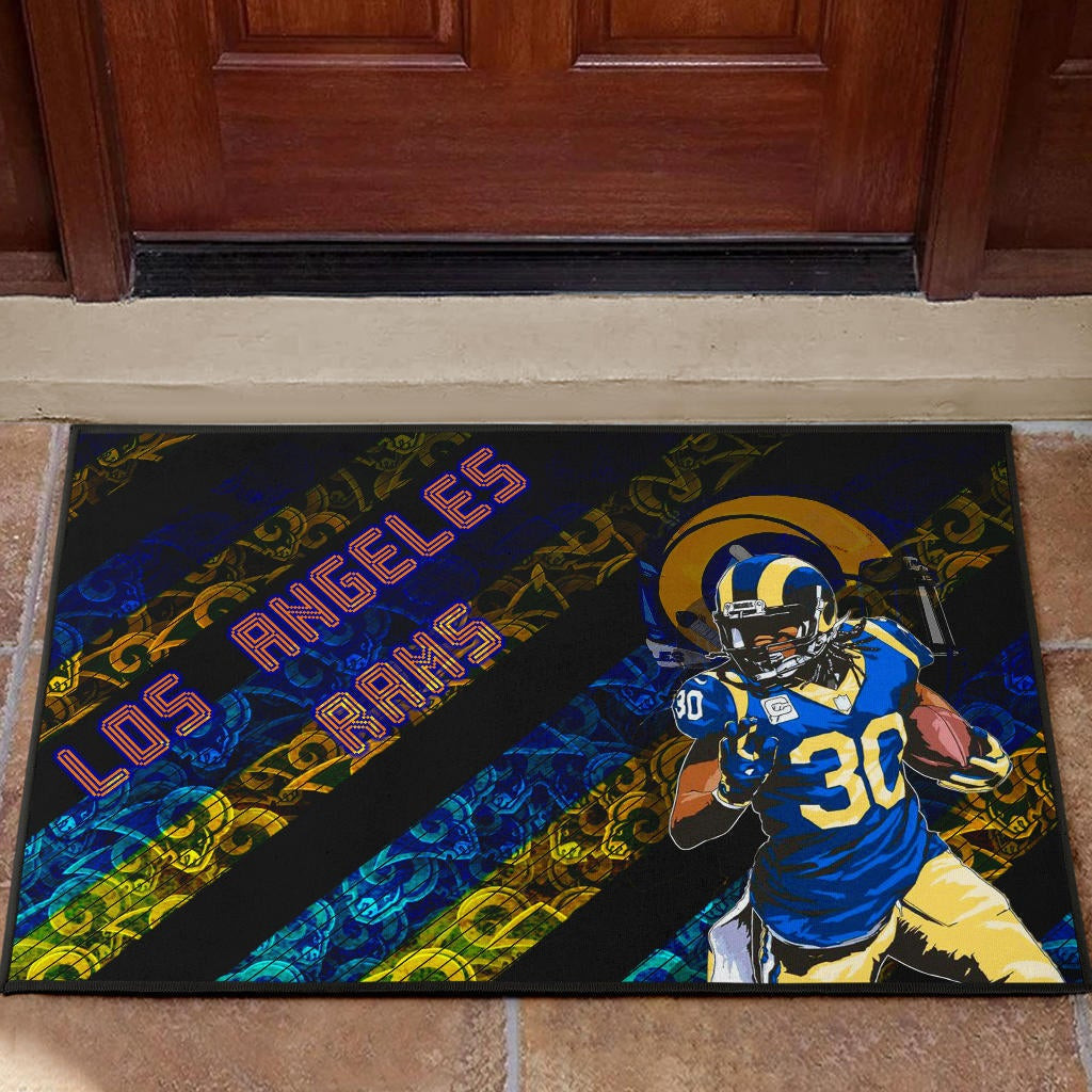 Los Angeles Rams American Football Raymond Calais 30 Grab Rugby Ball Running Blue Yellow Rubber Doormat Home Decor