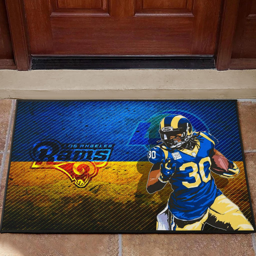 Los Angeles Rams American Football Raymond Calais 30 Grab Rugby Ball Running Blue Yellow Rubber Doormat Home Decor