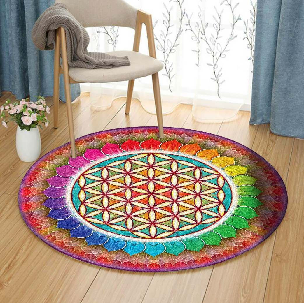 Lotus Flower Mandala Round Rug Carpet Bedroom Livingroom Home Decor