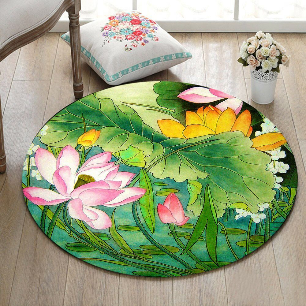 Lotus Flower Round Rug Carpet Bedroom Livingroom Home Decor