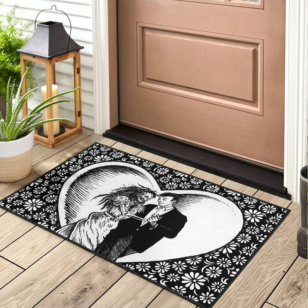 Love Rubber Doormat - Marriage Day Men With Skeleton Women Tiny Flower Patterns Rubber Doormat - Image 3
