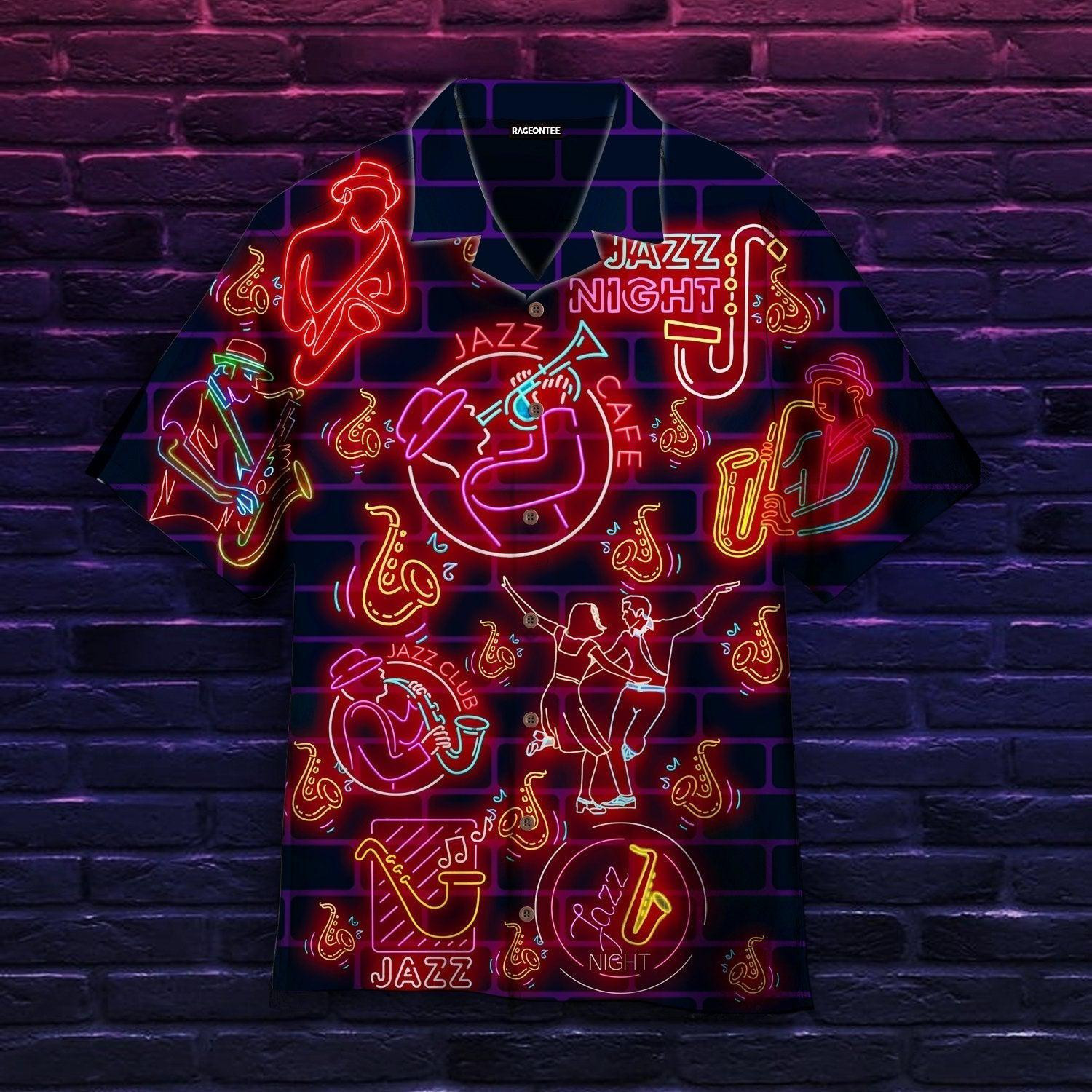 Love Saxophone Jazz Neon Hawaiian Shirt