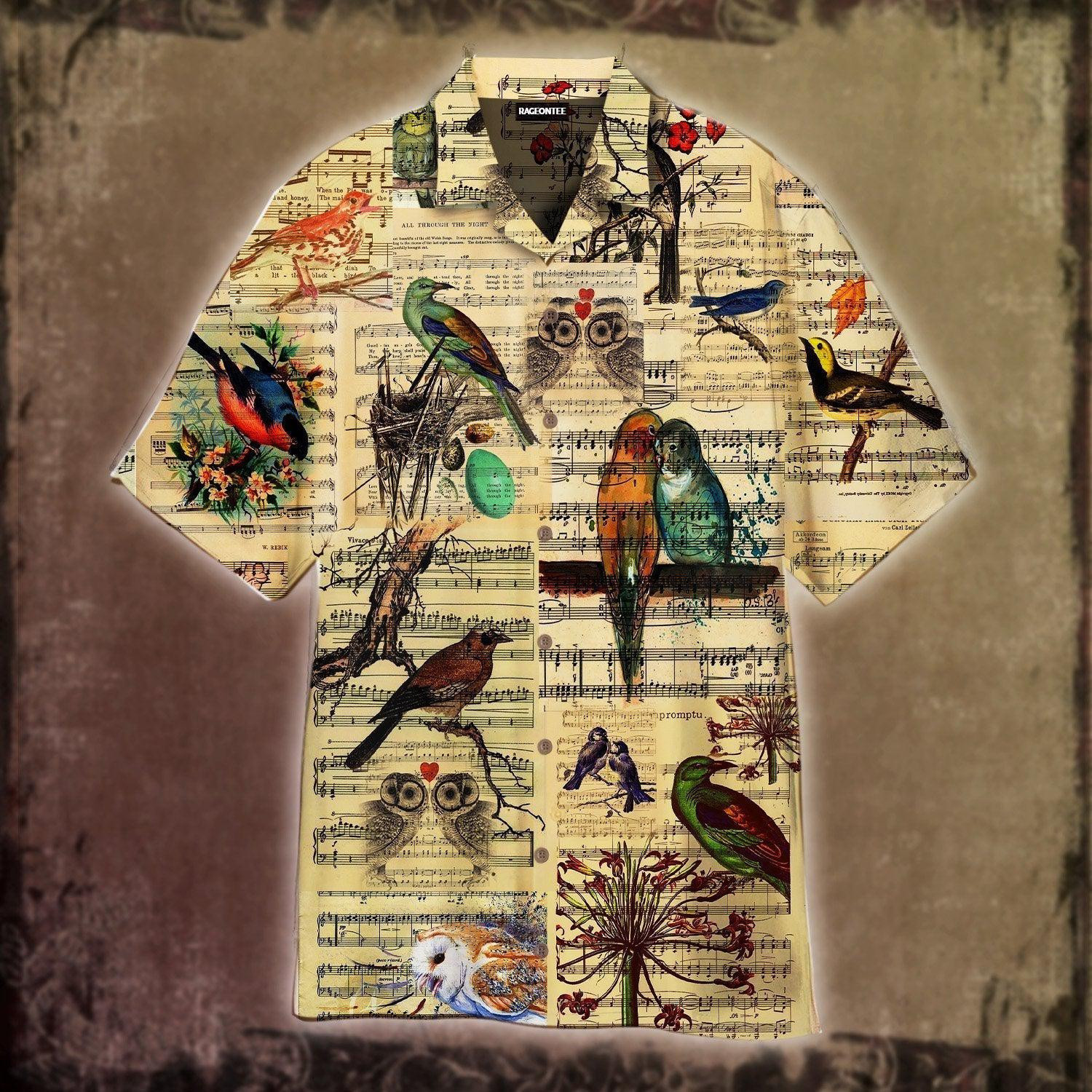 Lovely Birds In Music Sheet Hawaiian Shirt