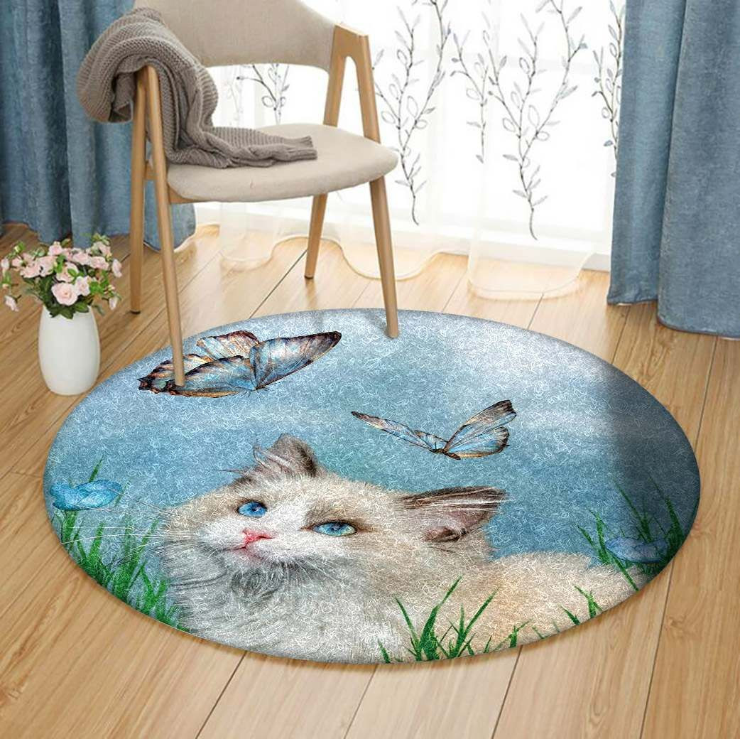 Lovely Cat Round Rug Carpet Bedroom Livingroom Home Decor