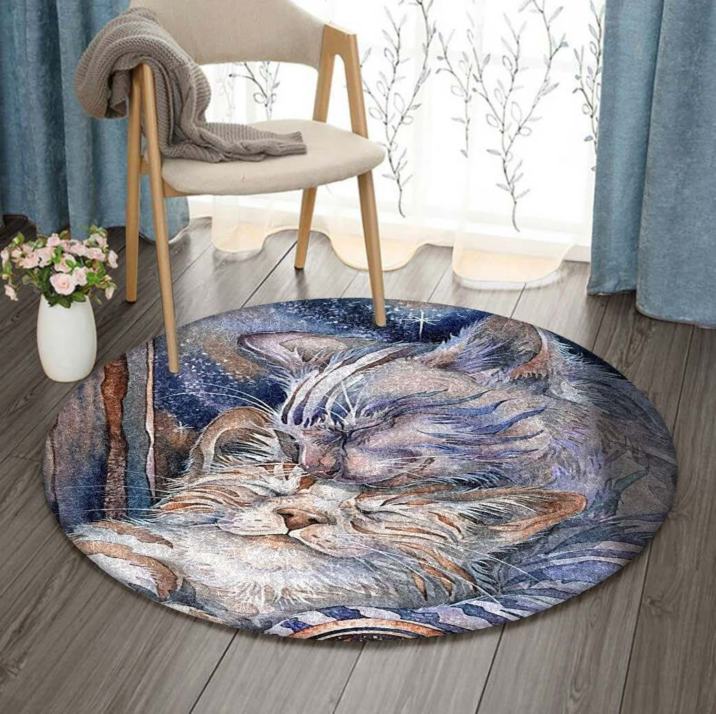 Lovely Cat Together Round Rug Carpet Bedroom Livingroom Home Decor