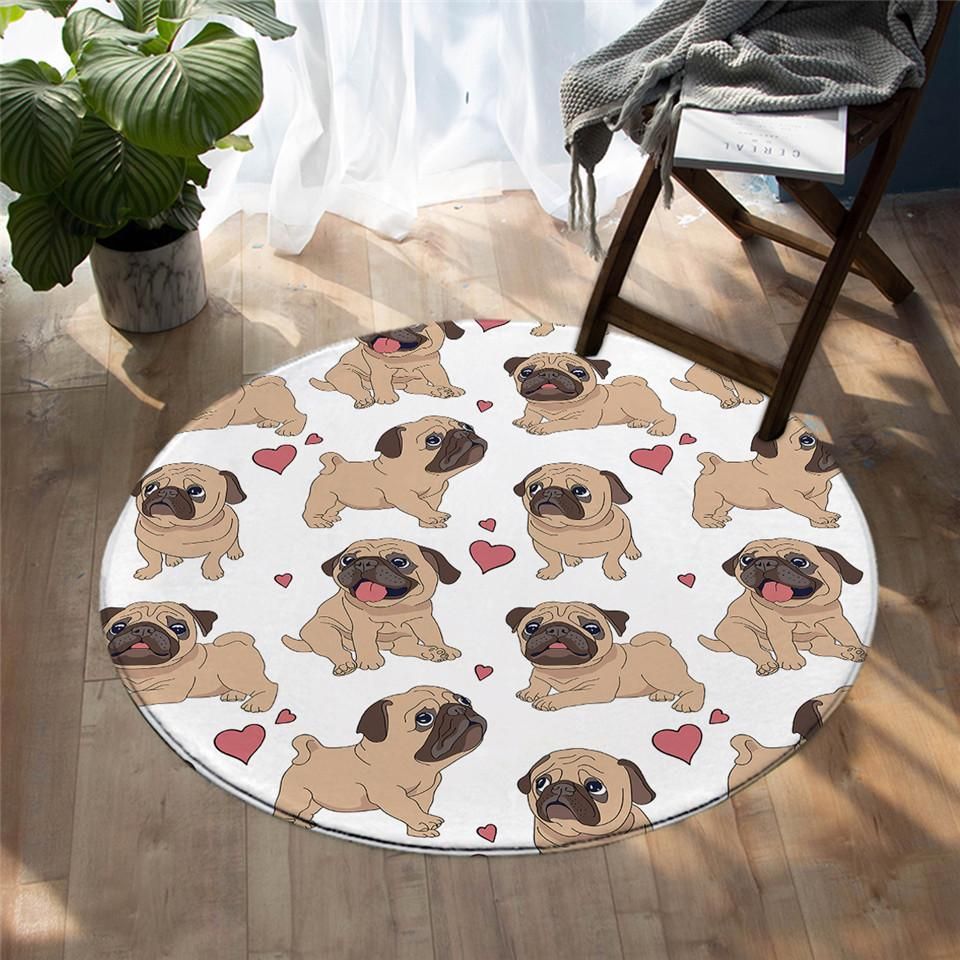 Lovely Pug Round Rug Carpet Bedroom Livingroom Home Decor