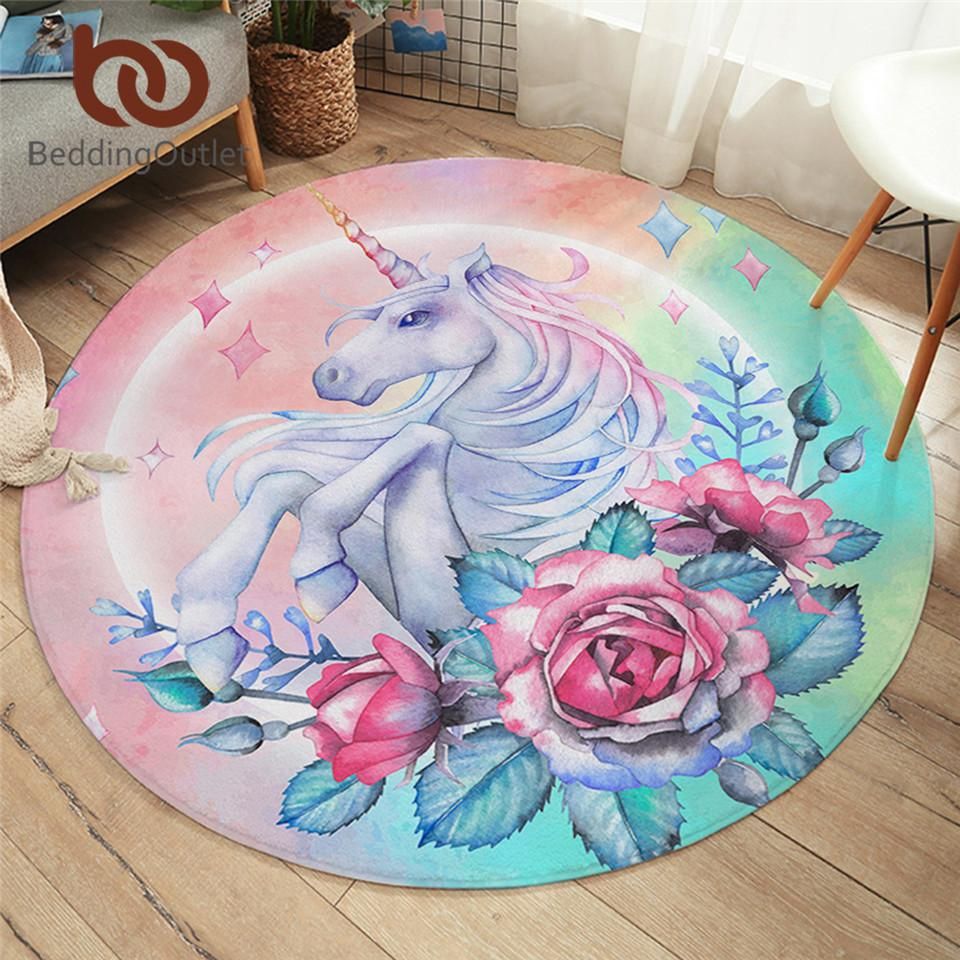 Lovely Unicorn Round Rug Carpet Bedroom Livingroom Home Decor