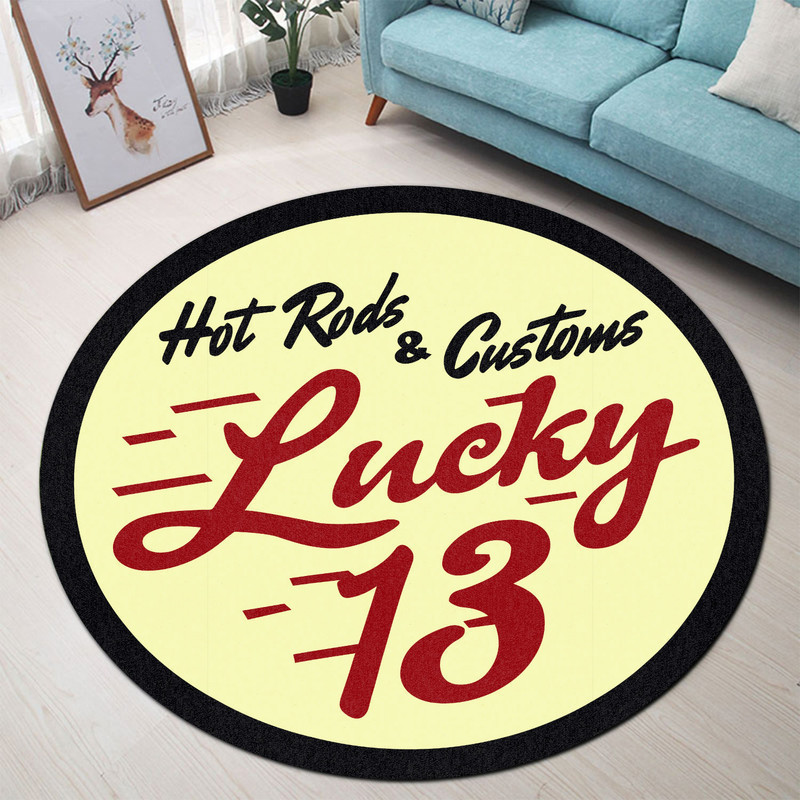 Lucky 13 Hot Rod Round Rug Carpet Bedroom Livingroom Home Decor