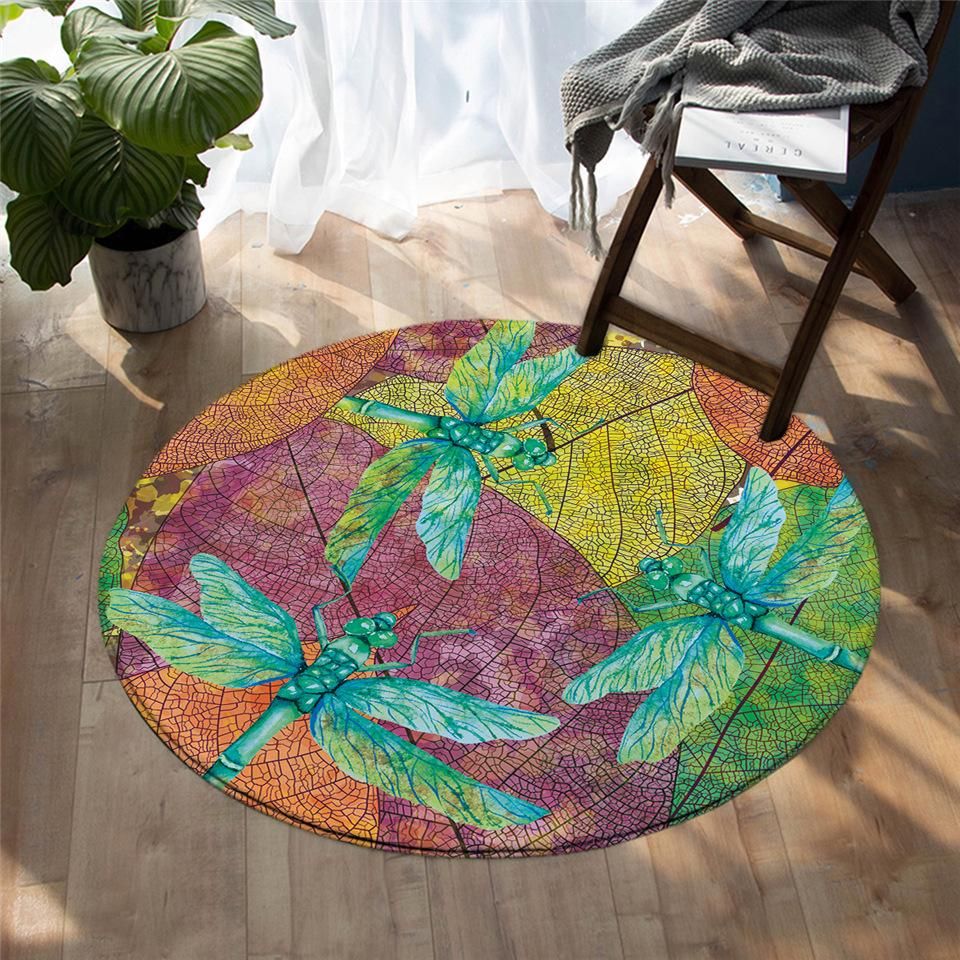 Macroshot Dragonflies Round Rug Carpet Bedroom Livingroom Home Decor