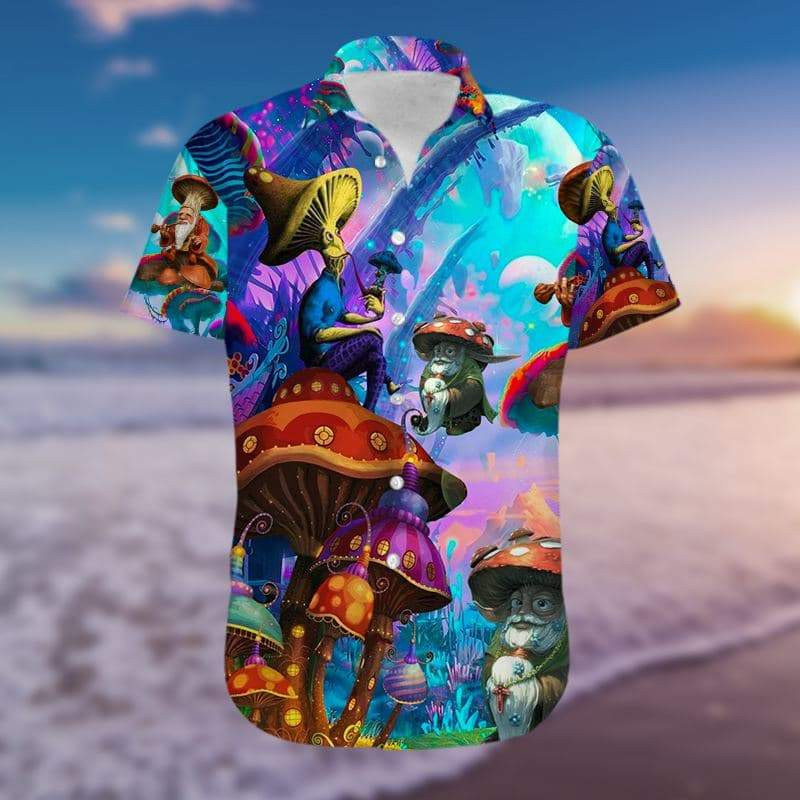 Magic Colorful Mushroom With Old Man Hawaiian Shirt