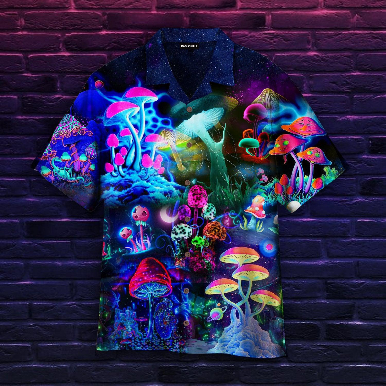 Magic Mushrooms Forest Hippie Hawaiian Shirt