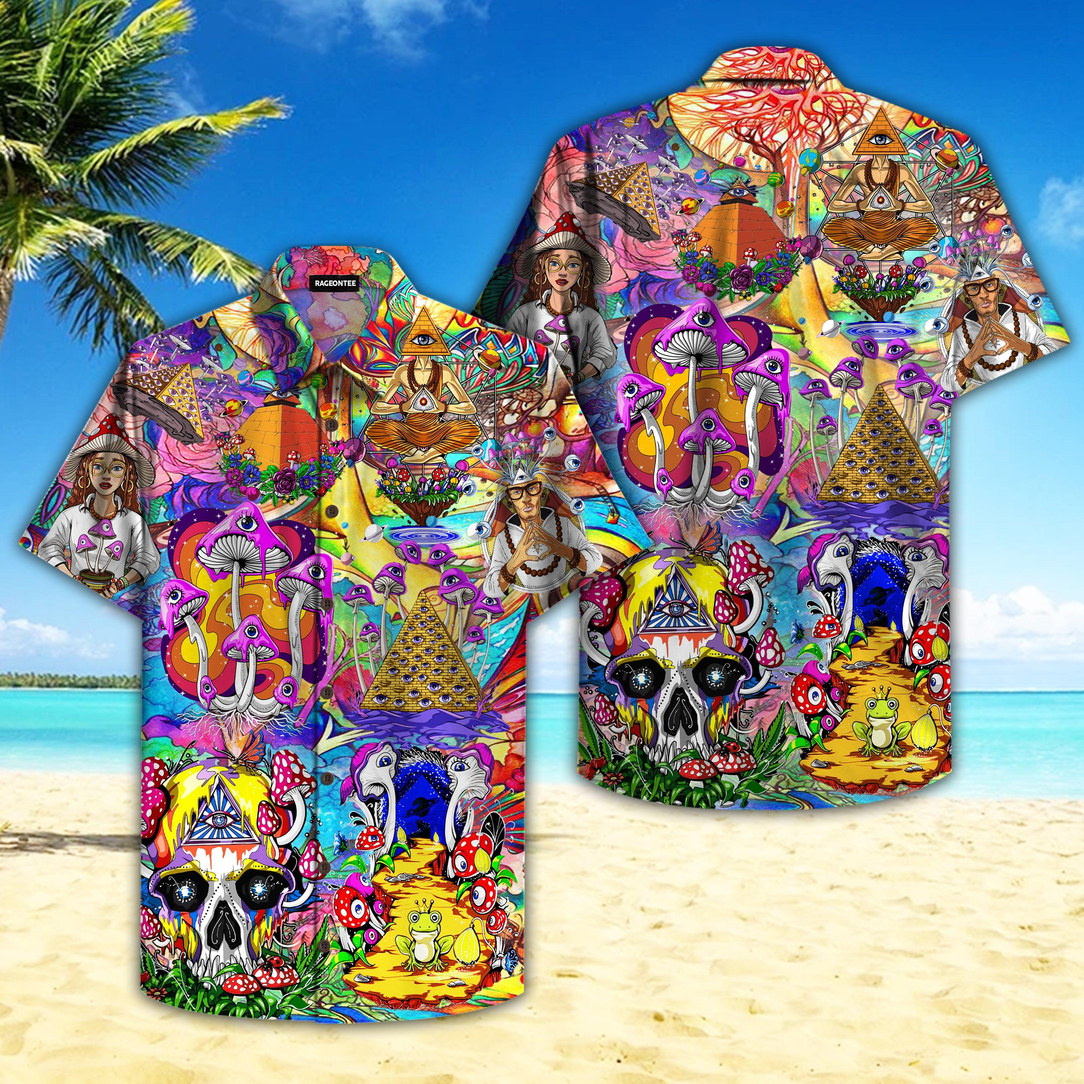 Magic Mushrooms Psychedelic Hippie Hawaiian Shirt