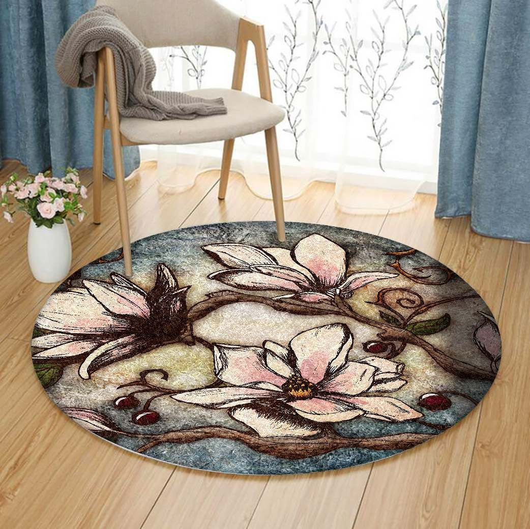 Magnolia Branch Round Rug Carpet Bedroom Livingroom Home Decor