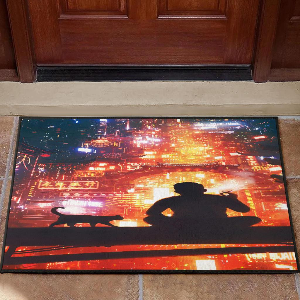 Man And Cat Rubber Doormats