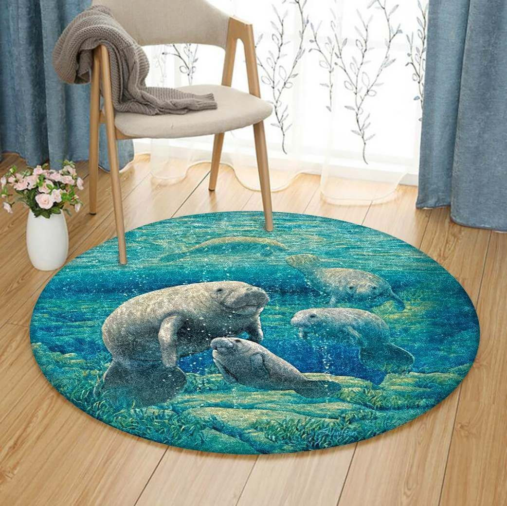Manatee Round Rug Carpet Bedroom Livingroom Home Decor