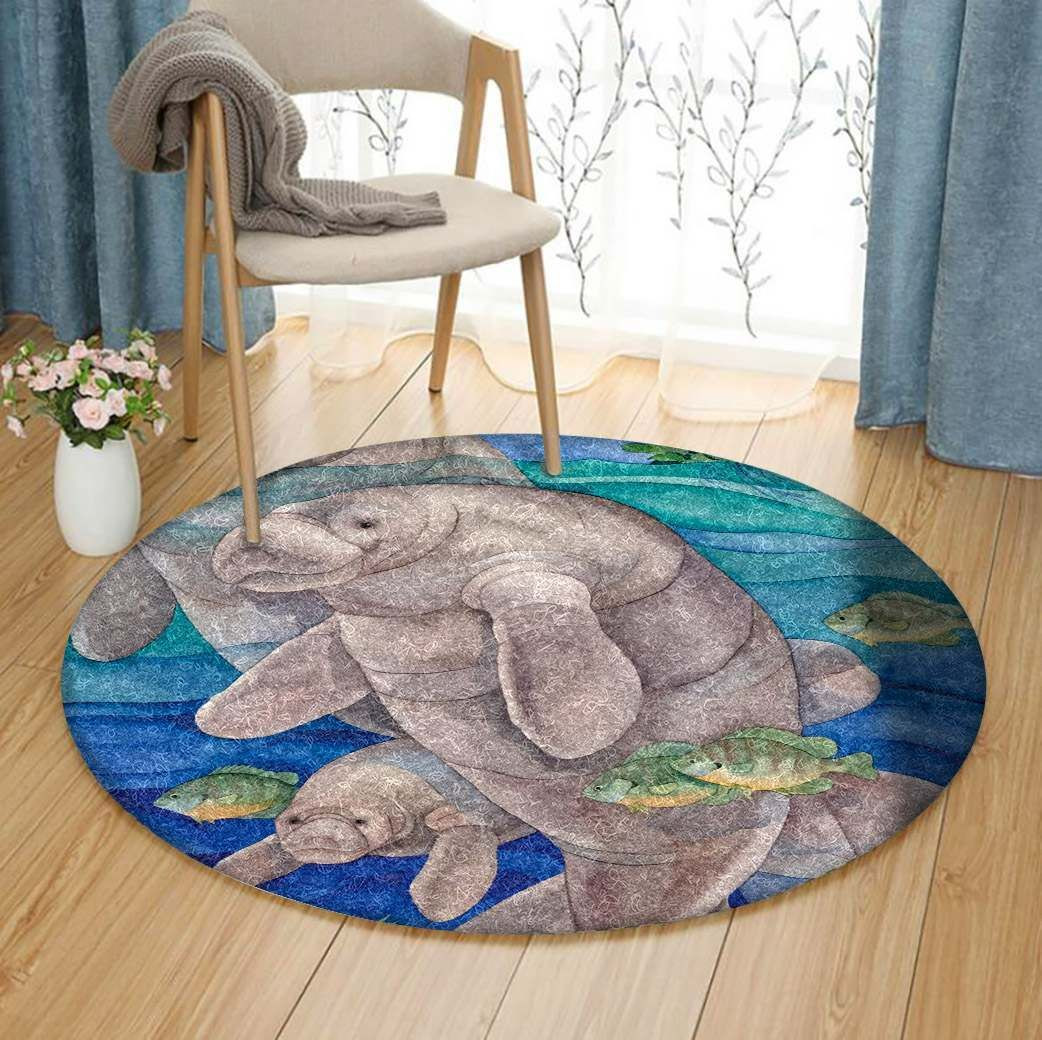 Manatees Round Rug Carpet Bedroom Livingroom Home Decor