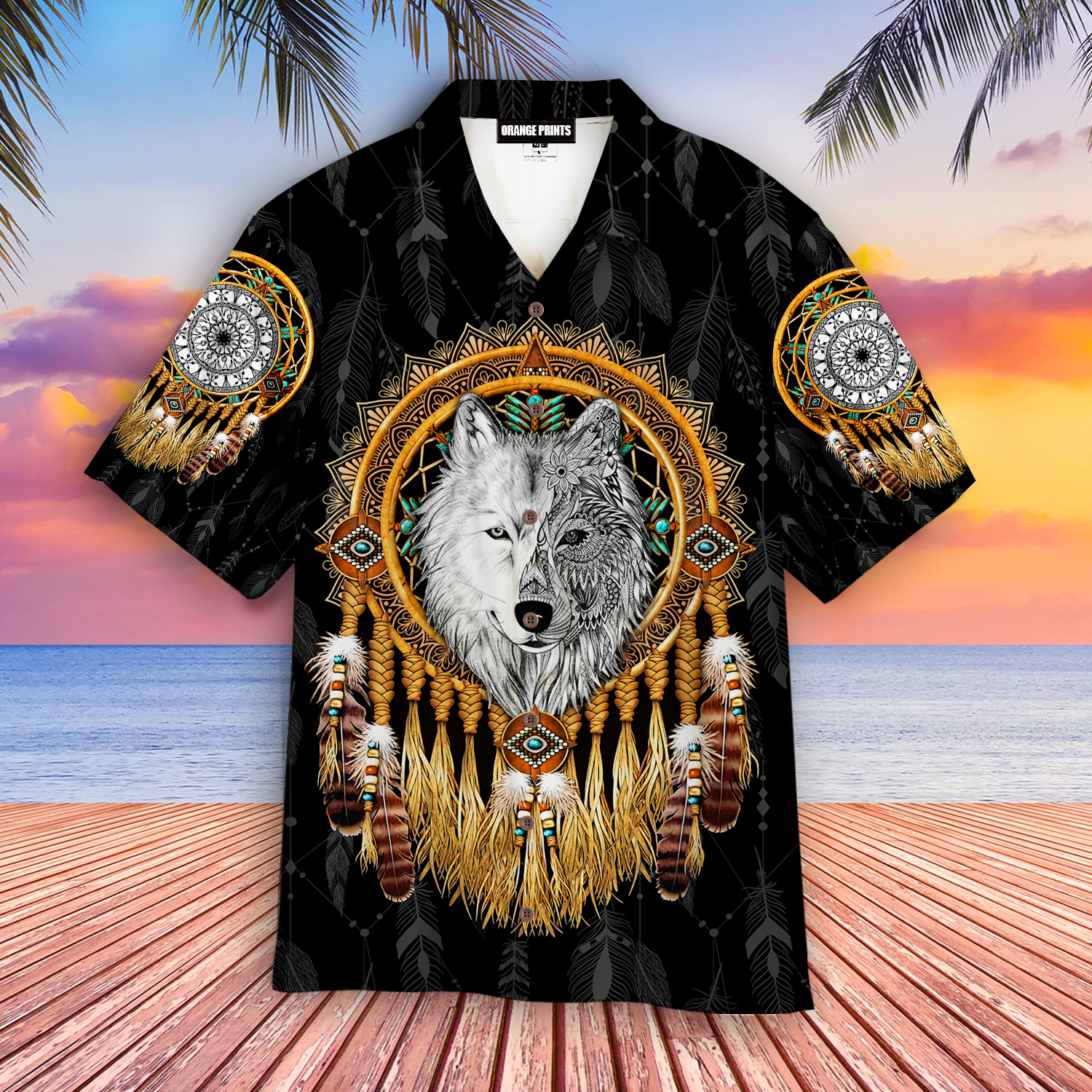 Mandala Dreamcatcher Native Wolf Hawaiian Shirt