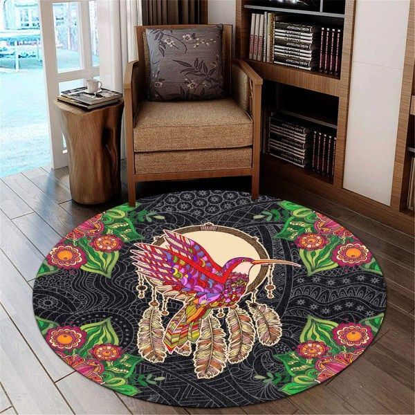 Mandala Hummingbird Round Rug Carpet Bedroom Livingroom Home Decor