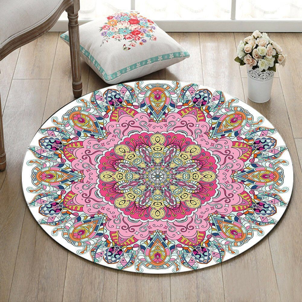 Mandala Peacock Feather Round Rug Carpet Bedroom Livingroom Home Decor
