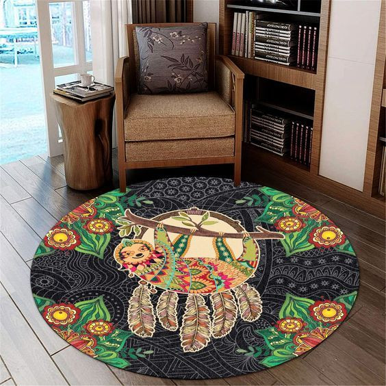 Mandala Sloth Round Rug Carpet Bedroom Livingroom Home Decor