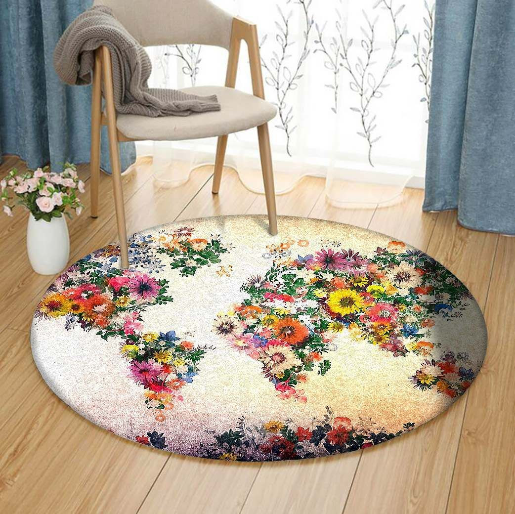 Map Flower Round Rug Carpet Bedroom Livingroom Home Decor