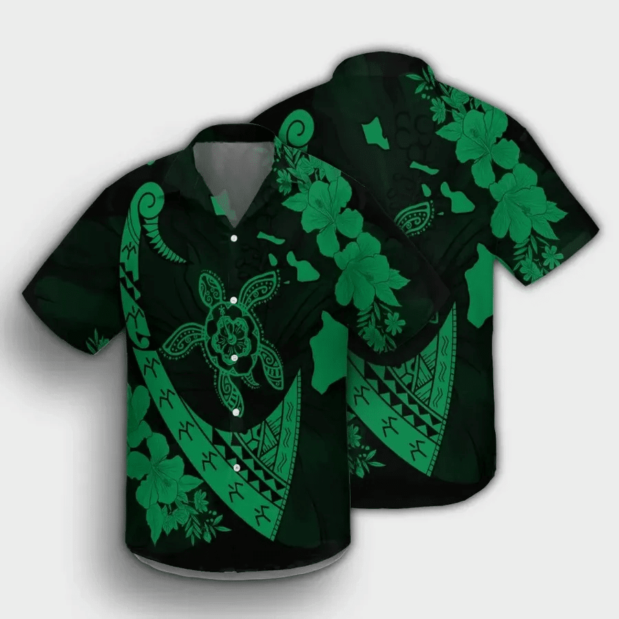 Map Hibiscus Turtle Fish Hook Polynesian Hawaiian Shirt