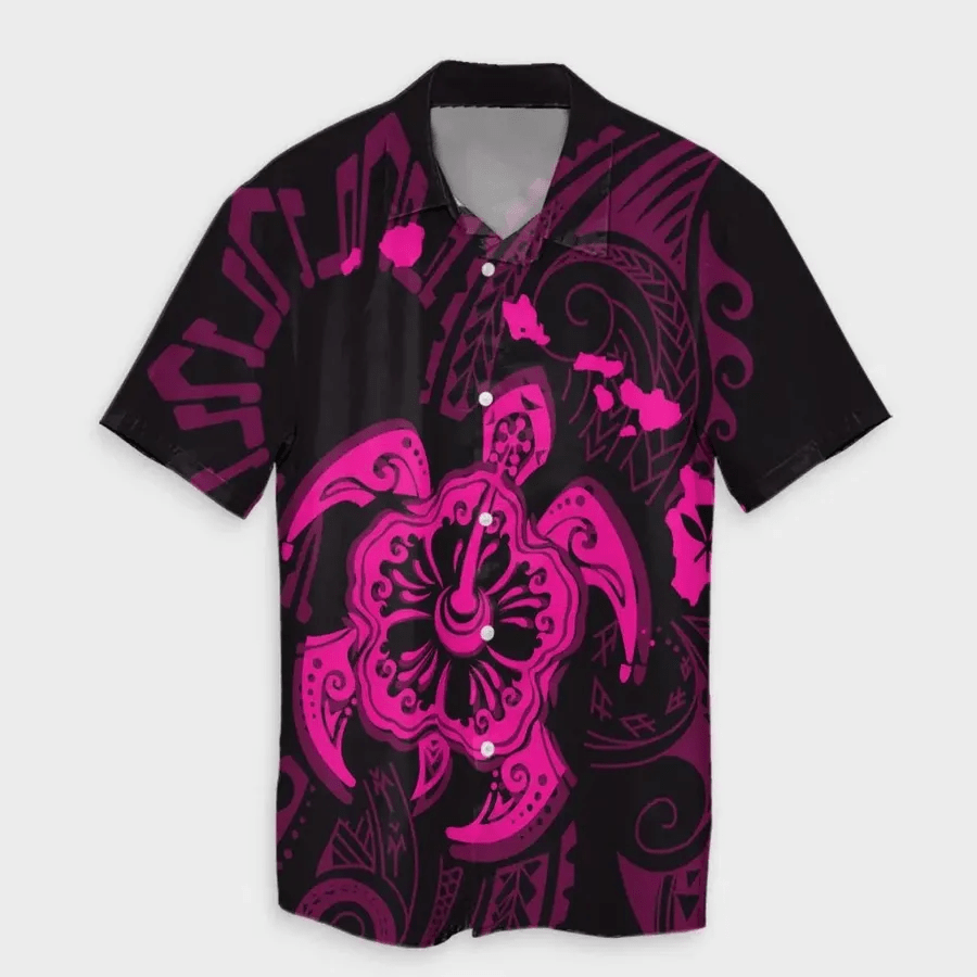 Map Kanaka Hibiscus Turtle Pink Polynesian Hawaiian Shirt
