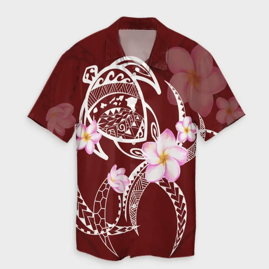 Map Plumeria Turtle Swim Polynesian Hawaiian Shirt