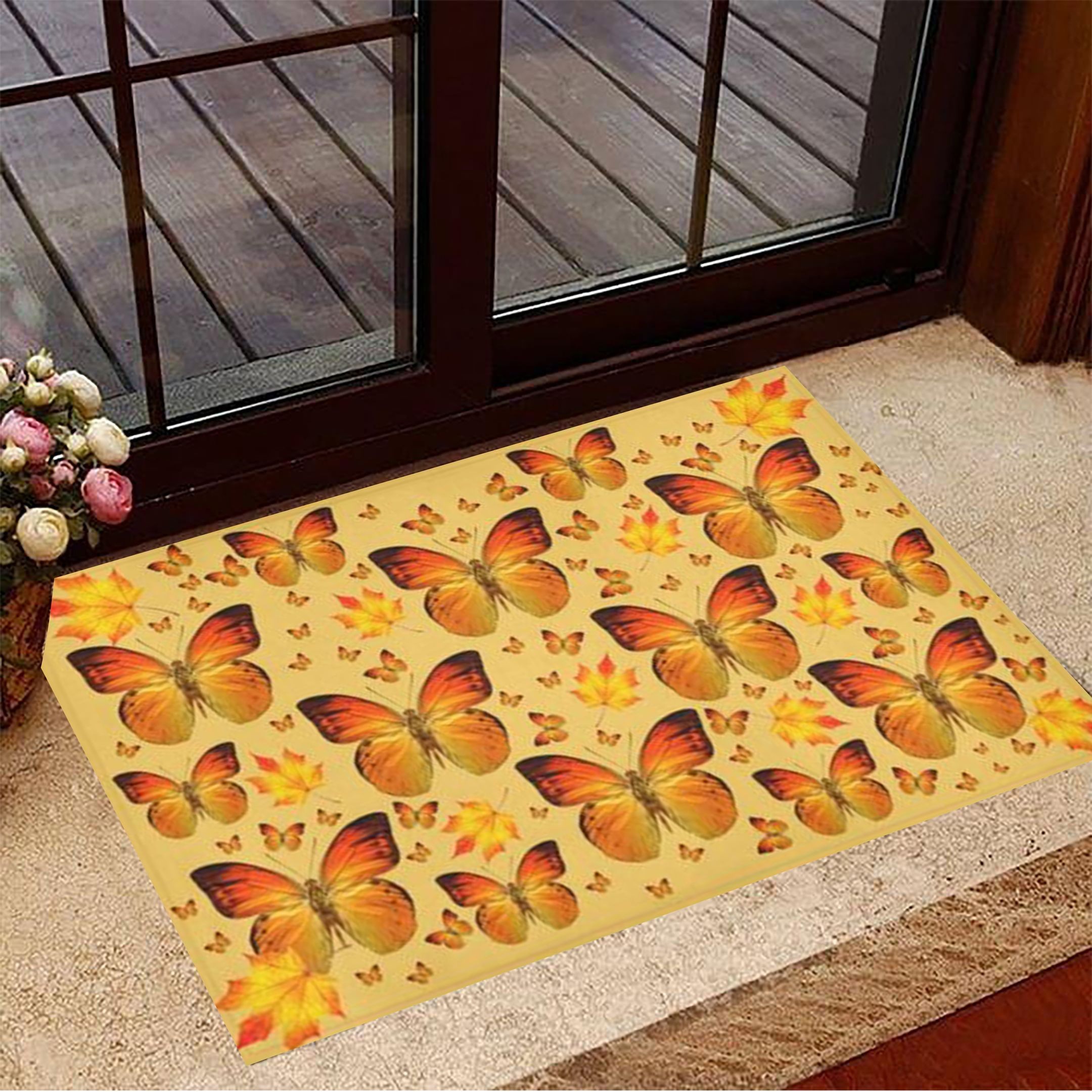 Maple Leaves And Butterflies Rubber Doormat Fall Welcome Mat House Decor