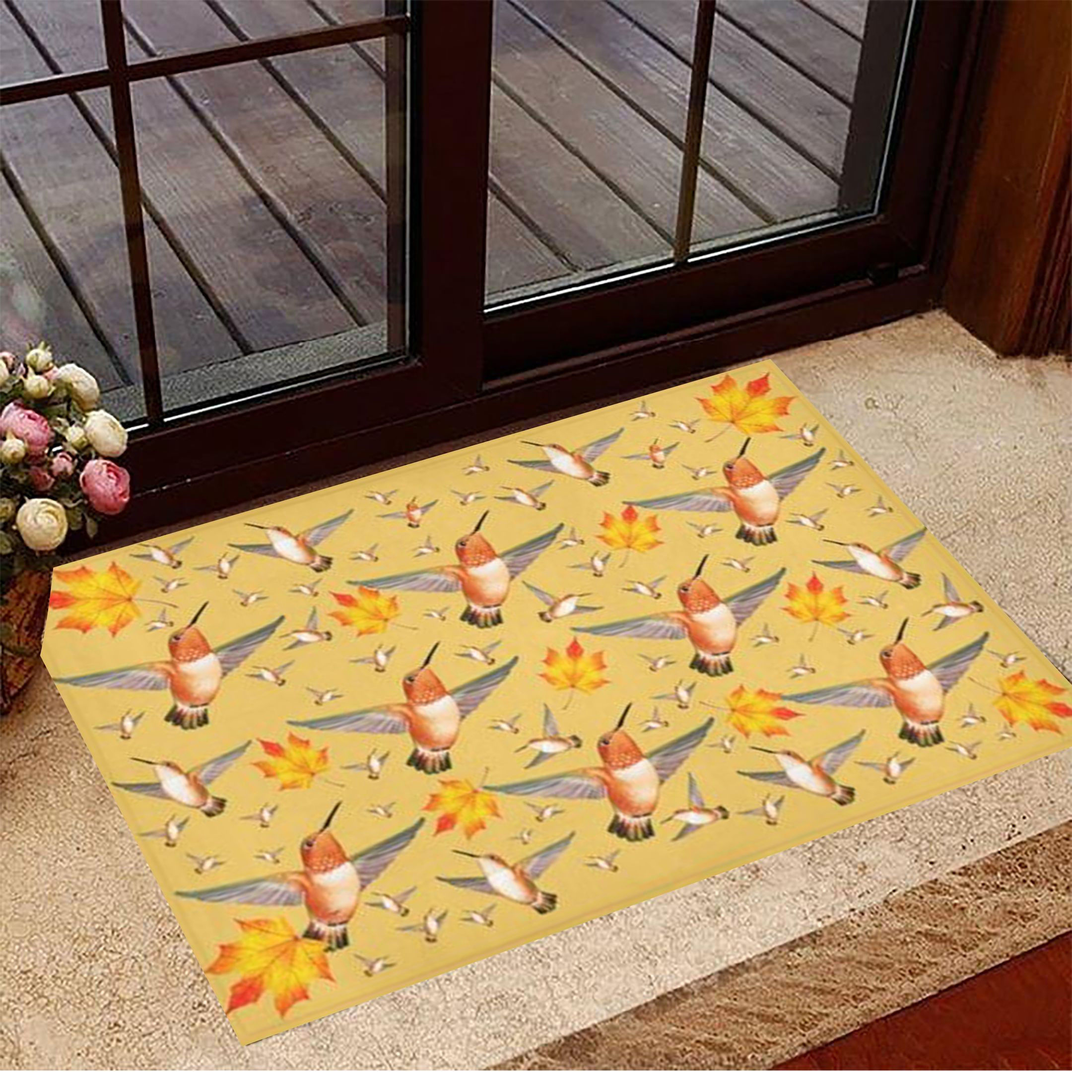 Maple Leaves And Hummingbird Rubber Doormat Autumn Rubber Doormat New Home Gift Ideas