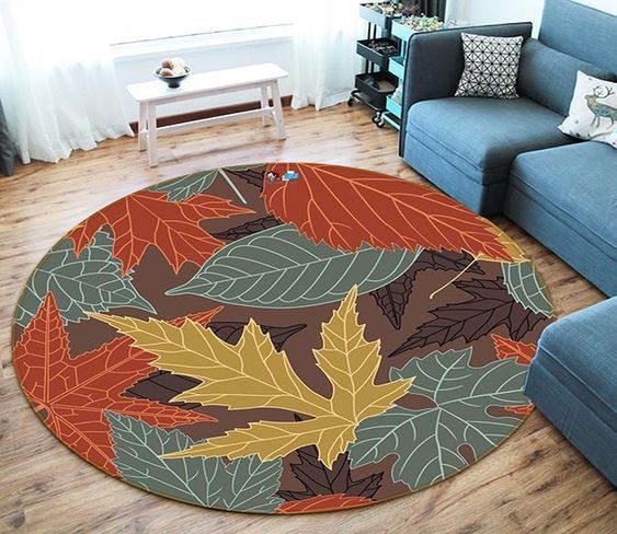 Maple Leaves Round Rug Carpet Bedroom Livingroom Home Decor