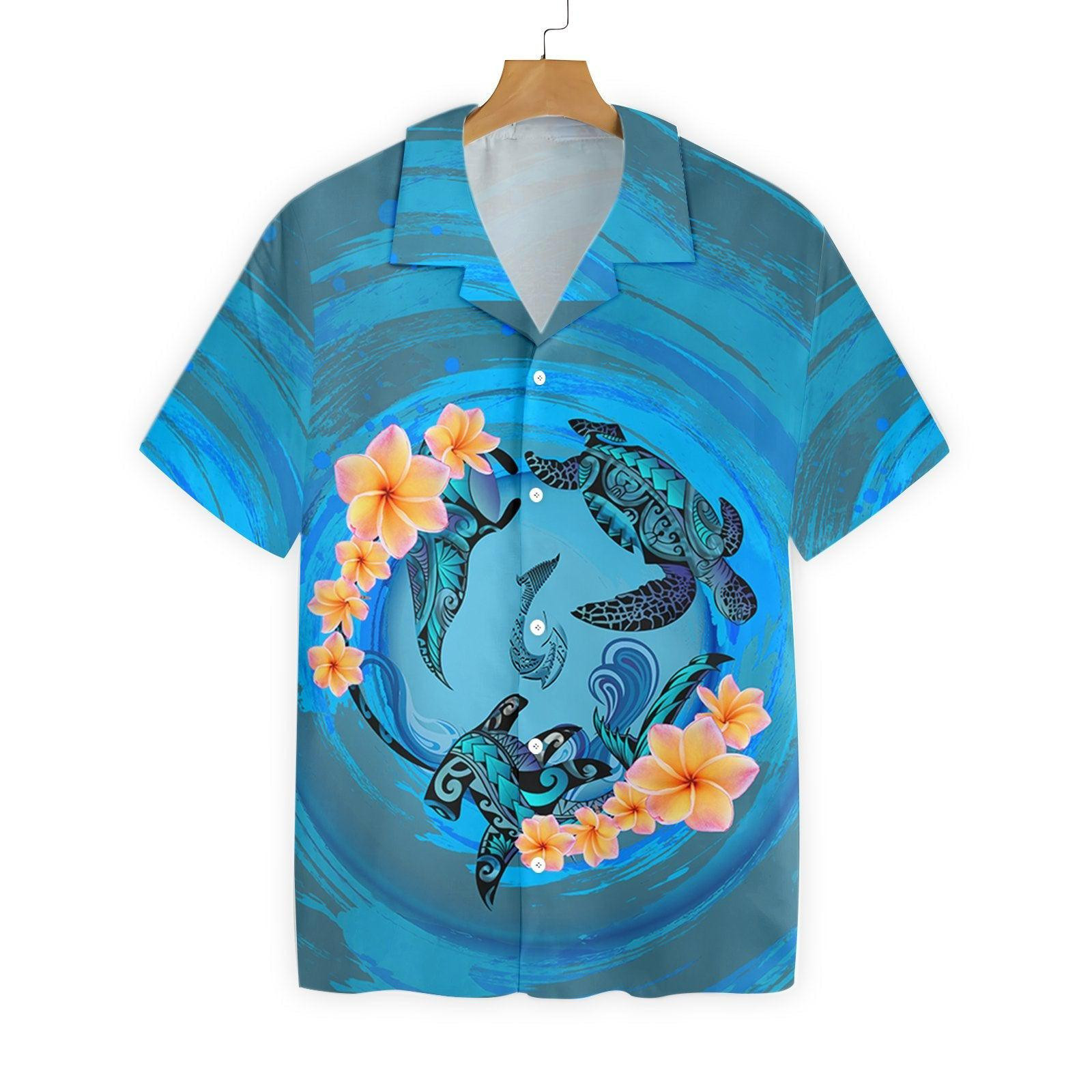 Marquesas Islands Blue Plumeria Animal Tattoo Hawaiian Shirt