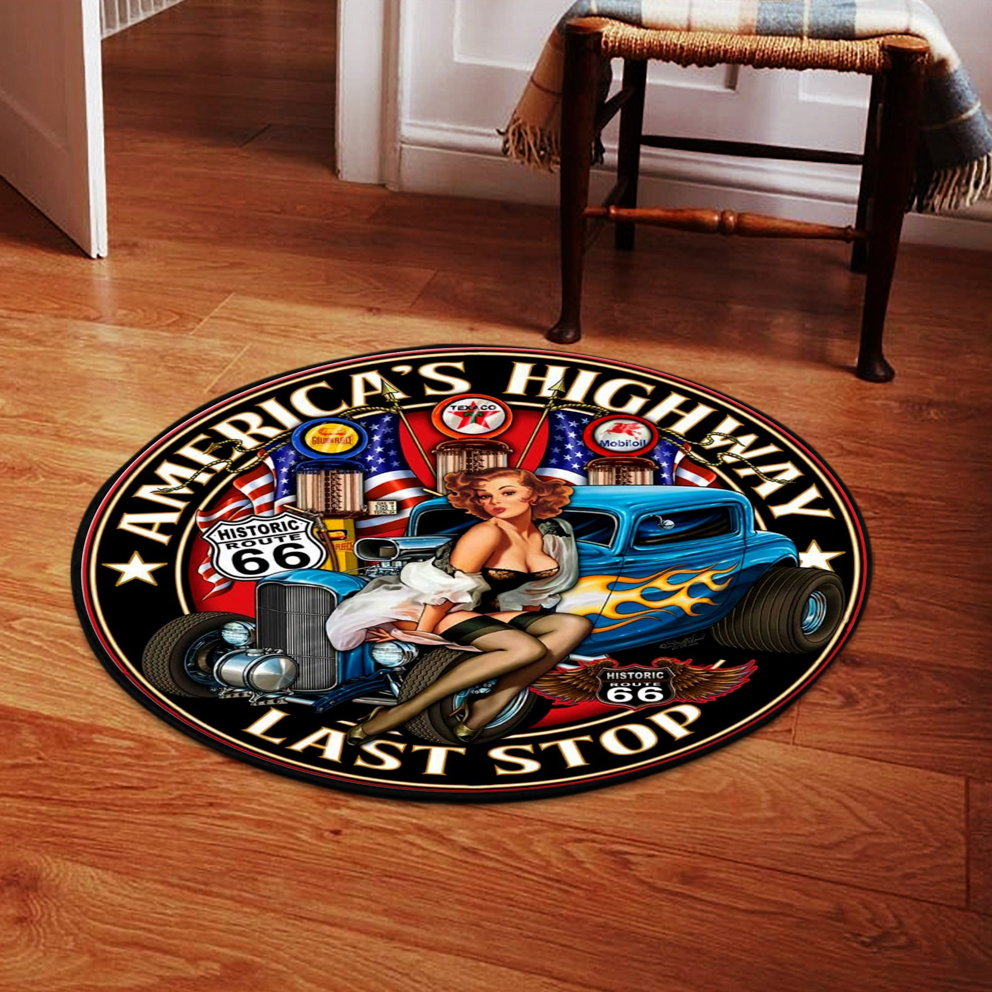 Mechanic Hot Rod Service Pinup Girl Round Rug Carpet Bedroom Livingroom Home Decor